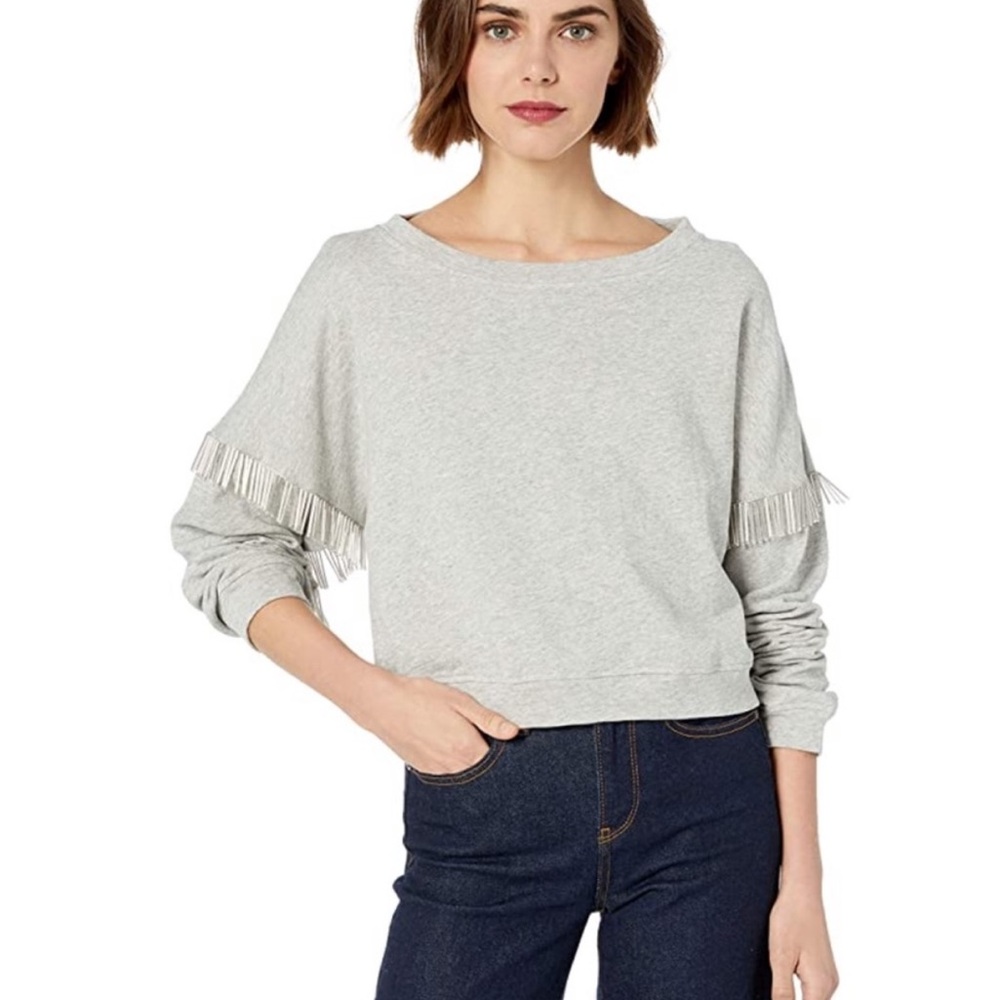 Blank NYC Gray Beaded Fringe Sweatshirt